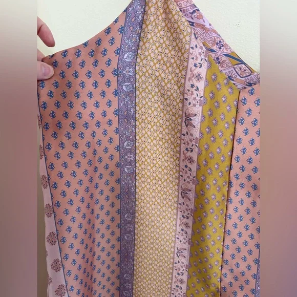 “Presley” Satin Boho Patchwork Wide-Leg Jumpsuit Festival Vacation Resort silky - Picture 6 of 9